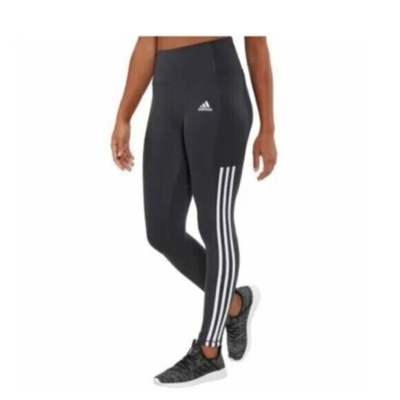 Adidas Aeroready Black3 Stripe Cellphone Pocket Activewear Leggings Black Med - Picture 1 of 9